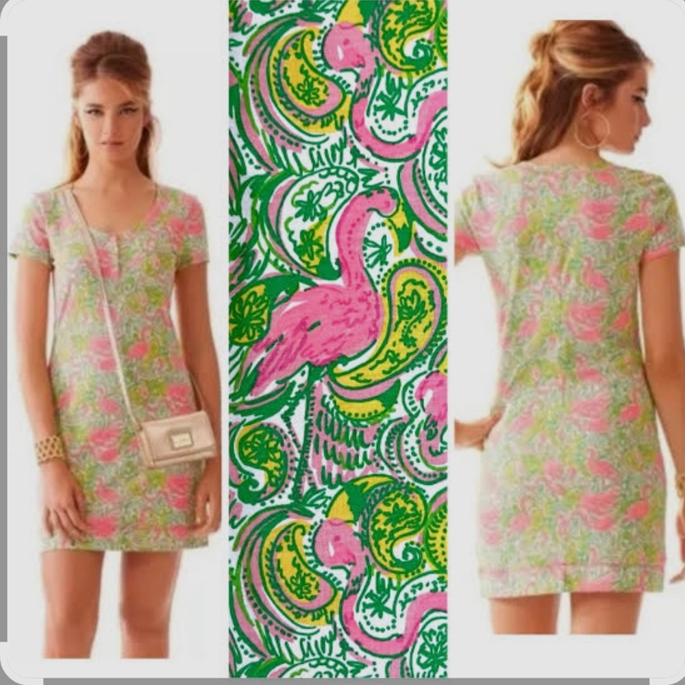 Lilly Pulitzer Pink and Green Flamingo Mini Dress